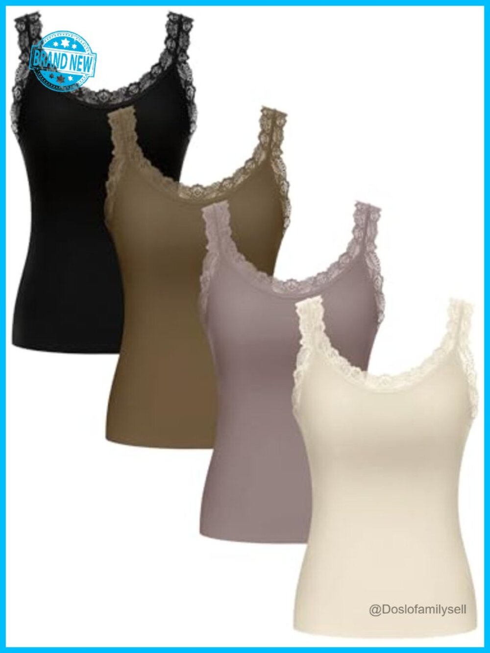Women's Lace Trim Ribbed Stretch Cami Tank Top Camisole